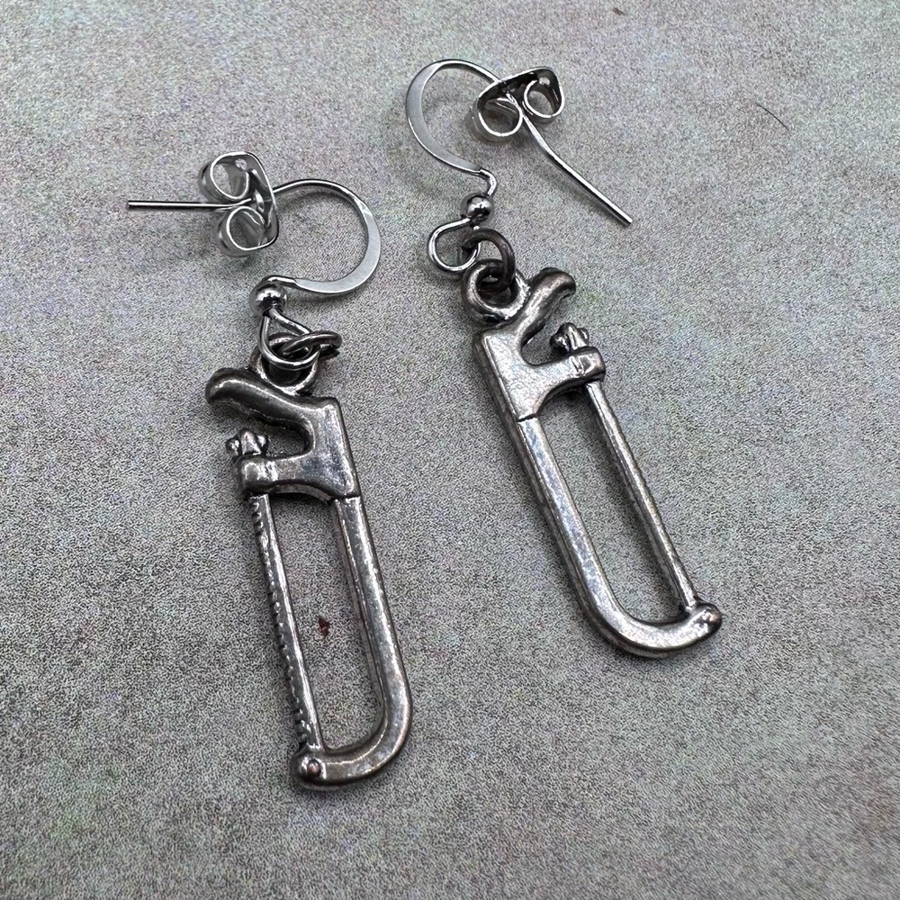 Nickel free Unique Silver Tone Wrench Dangle Earrings